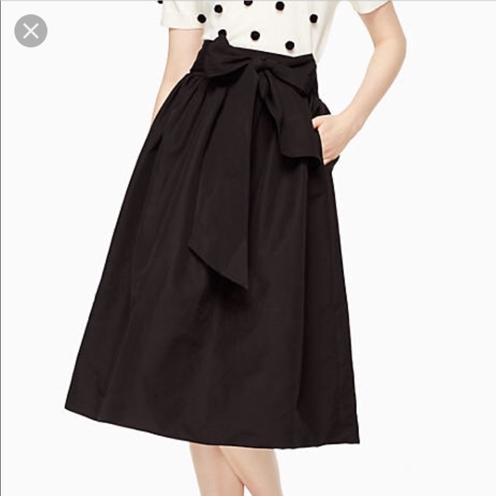 Kate Spade Black Slub Cotton Midi Skirt with Bow